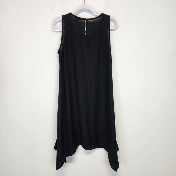 For Cynthia Black Linen Blend Dress Size M Sleeveless Asymmetric Hem Coastal - Picture 5 of 12